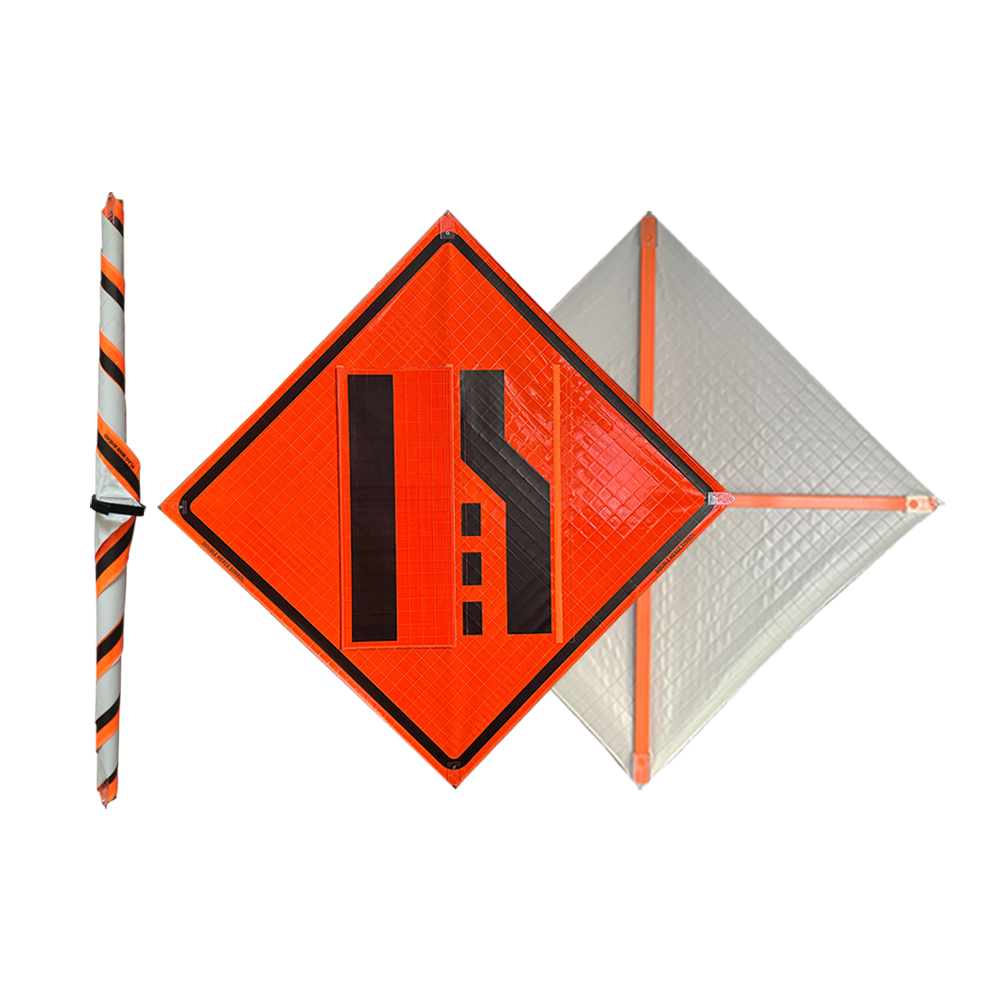 48 Inch One Lane Road Ahead Roll Up Reflective Traffic Sign - 